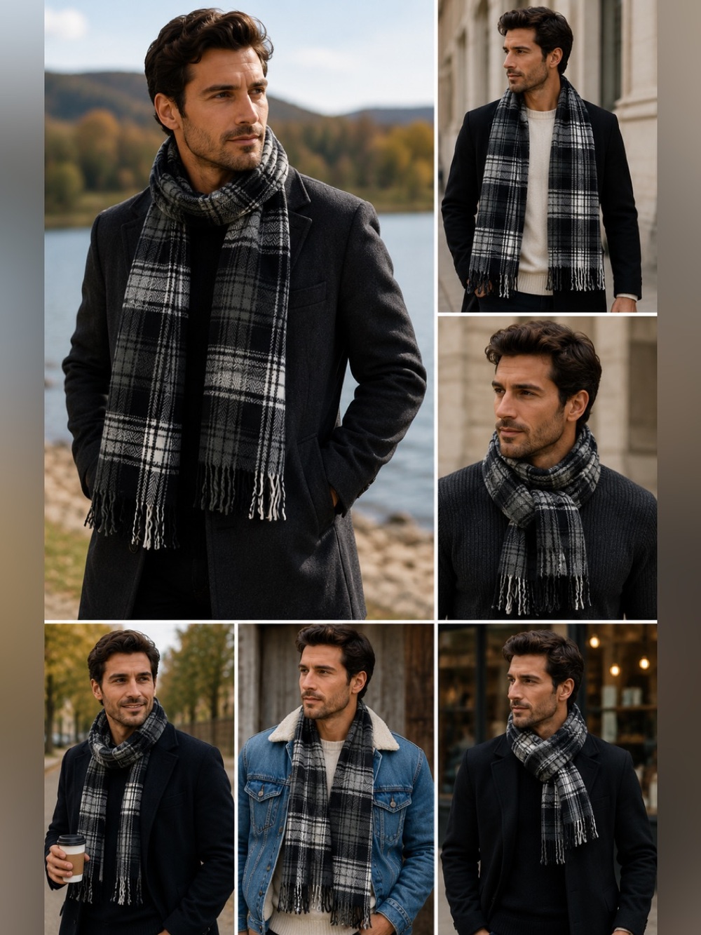 IMPRESS Gray Black Plaid Check Scarf 💥